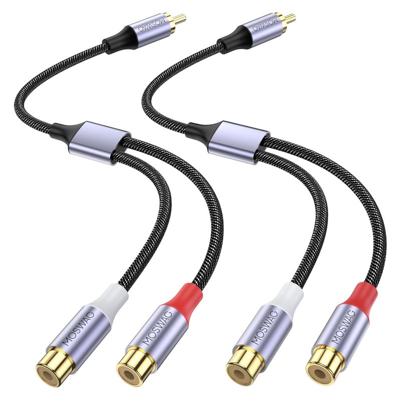 MOSWAG 1 Male to 2 Female, RCA Y Splitter RCA Cable Audio Video Splitter Adapter Extension Cord Compatible with subwoofers, Speakers, Home theatres, HDTVs, Gaming Consoles - Image 1